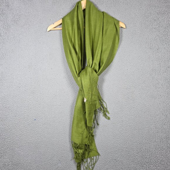 Pashmina Wrap Scark Womens OS 56x66 Green Pashmina Silk Floral Knit Lightweight - Picture 6 of 9